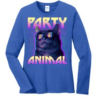 Funny Retro 80s Eighties Party Animal Cat Ladies Long Sleeve Shirt