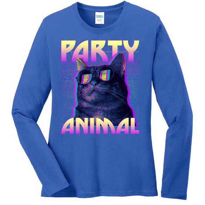 Funny Retro 80s Eighties Party Animal Cat Ladies Long Sleeve Shirt