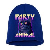 Funny Retro 80s Eighties Party Animal Cat Short Acrylic Beanie