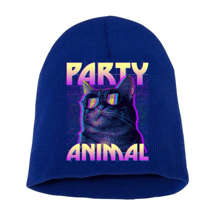 Funny Retro 80s Eighties Party Animal Cat Short Acrylic Beanie