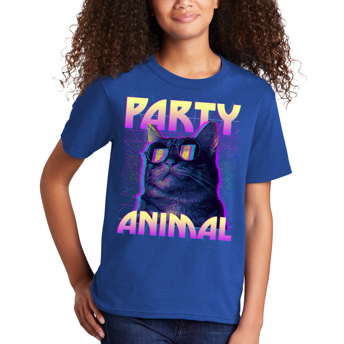 Funny Retro 80s Eighties Party Animal Cat Kids T-Shirt