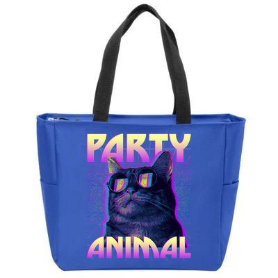 Funny Retro 80s Eighties Party Animal Cat Zip Tote Bag