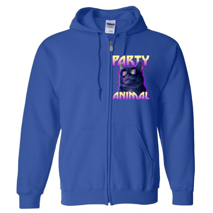 Funny Retro 80s Eighties Party Animal Cat Full Zip Hoodie