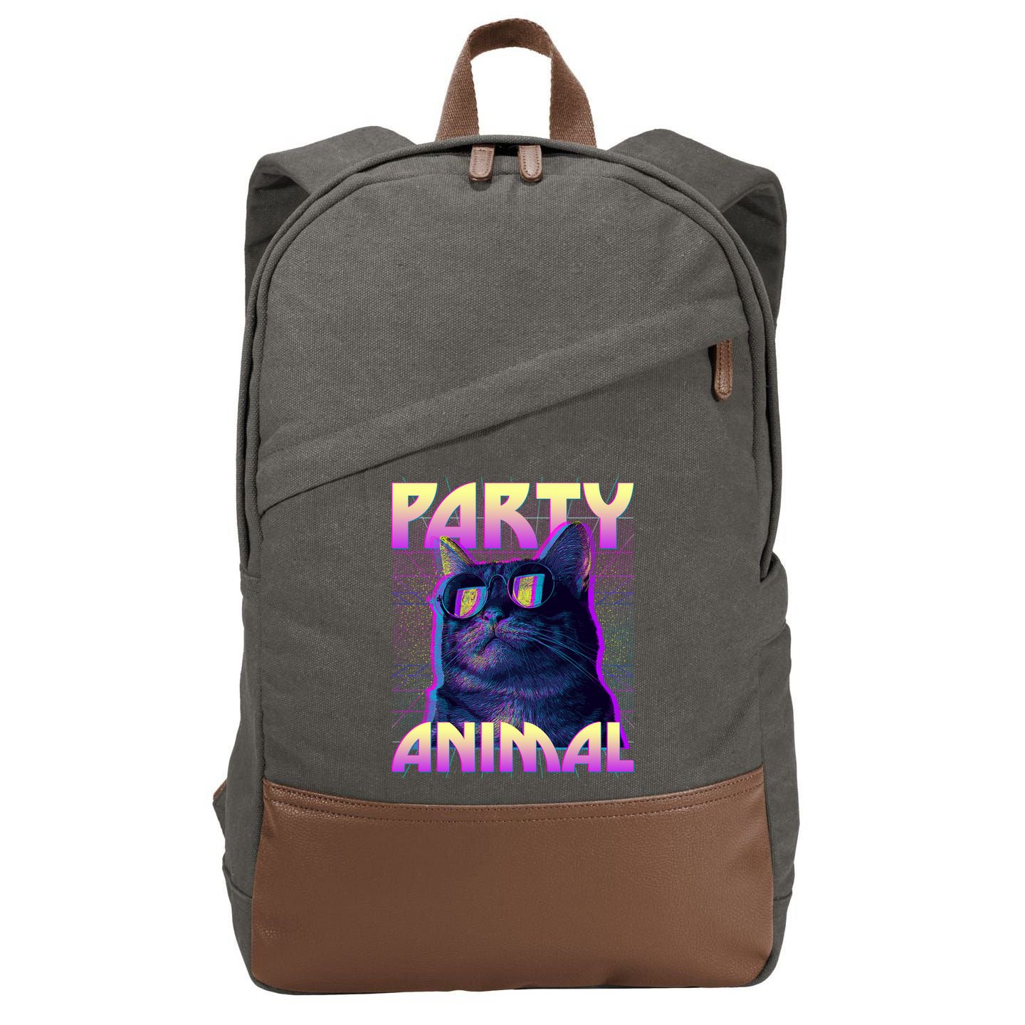 Funny Retro 80s Eighties Party Animal Cat Cotton Canvas Backpack