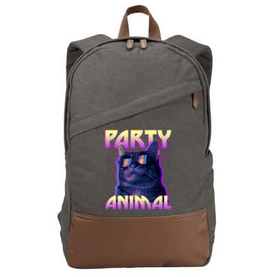 Funny Retro 80s Eighties Party Animal Cat Cotton Canvas Backpack