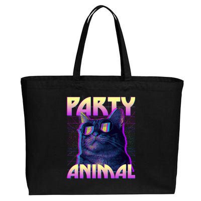 Funny Retro 80s Eighties Party Animal Cat Cotton Canvas Jumbo Tote