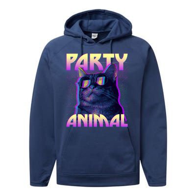 Funny Retro 80s Eighties Party Animal Cat Performance Fleece Hoodie