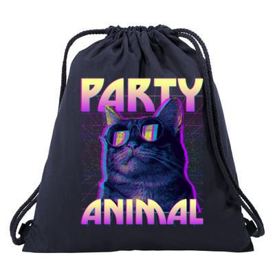 Funny Retro 80s Eighties Party Animal Cat Drawstring Bag