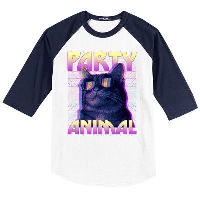 Funny Retro 80s Eighties Party Animal Cat Baseball Sleeve Shirt