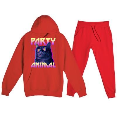 Funny Retro 80s Eighties Party Animal Cat Premium Hooded Sweatsuit Set