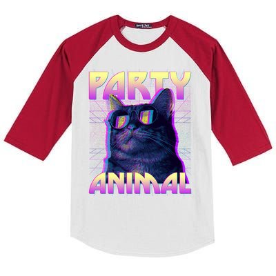 Funny Retro 80s Eighties Party Animal Cat Kids Colorblock Raglan Jersey