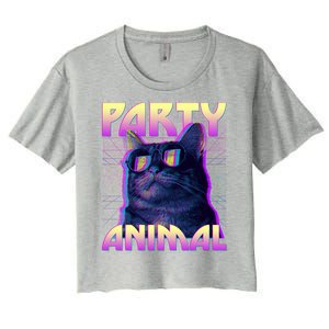 Funny Retro 80s Eighties Party Animal Cat Women's Crop Top Tee