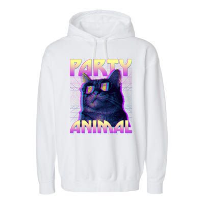 Funny Retro 80s Eighties Party Animal Cat Garment-Dyed Fleece Hoodie