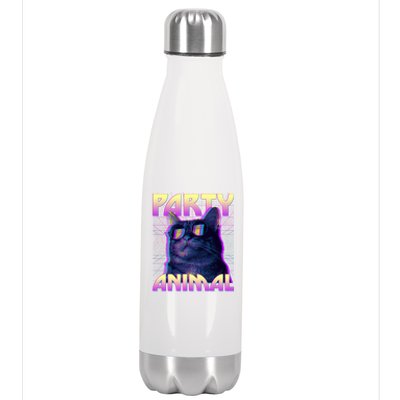 Funny Retro 80s Eighties Party Animal Cat Stainless Steel Insulated Water Bottle