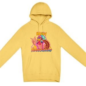 Funny Retro 80s 90s Thanksgiving Turkey Premium Pullover Hoodie