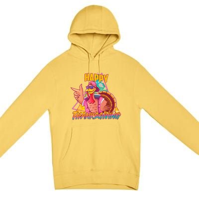 Funny Retro 80s 90s Thanksgiving Turkey Premium Pullover Hoodie