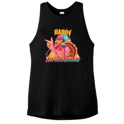 Funny Retro 80s 90s Thanksgiving Turkey Ladies PosiCharge Tri-Blend Wicking Tank