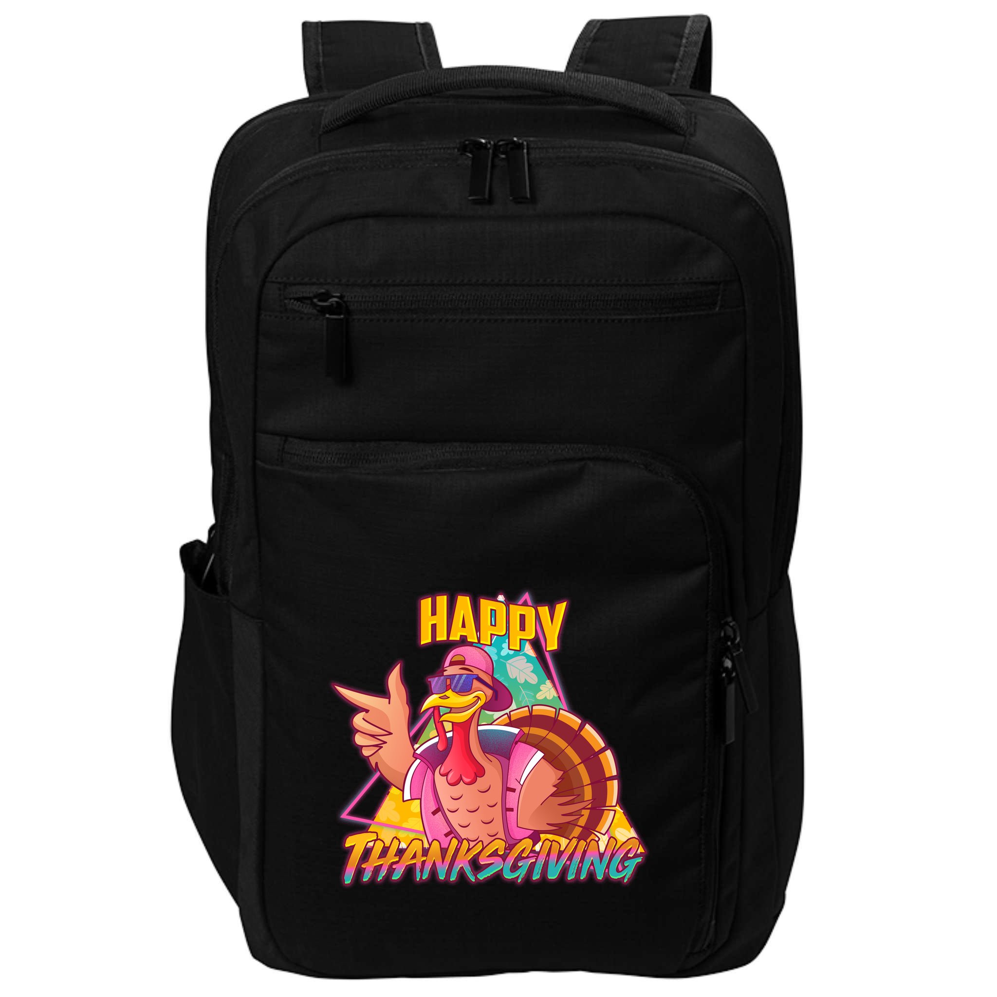 Funny Retro 80s 90s Thanksgiving Turkey Impact Tech Backpack