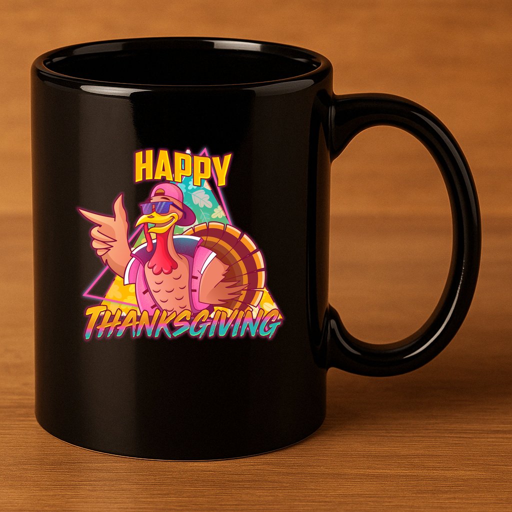 Funny Retro 80s 90s Thanksgiving Turkey 11oz C Handle Ceramic Mug