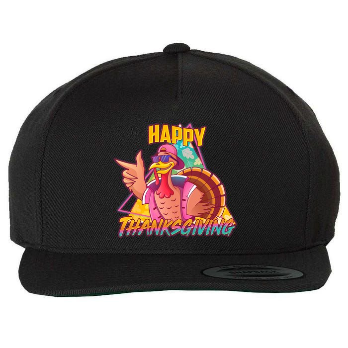 Funny Retro 80s 90s Thanksgiving Turkey Wool Snapback Cap