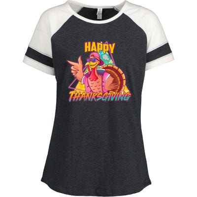 Funny Retro 80s 90s Thanksgiving Turkey Enza Ladies Jersey Colorblock Tee