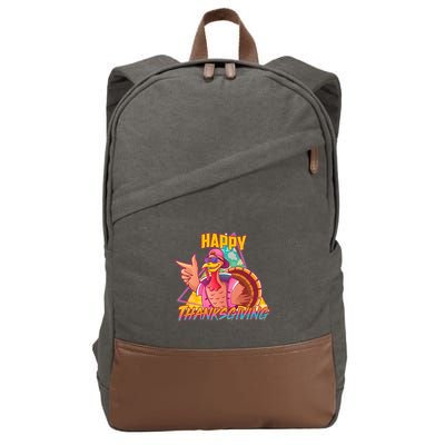 Funny Retro 80s 90s Thanksgiving Turkey Cotton Canvas Backpack