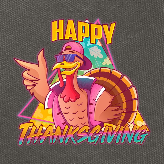 Funny Retro 80s 90s Thanksgiving Turkey Cotton Canvas Backpack