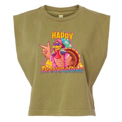 Funny Retro 80s 90s Thanksgiving Turkey Garment-Dyed Women's Muscle Tee