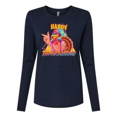 Funny Retro 80s 90s Thanksgiving Turkey Womens Cotton Relaxed Long Sleeve T-Shirt