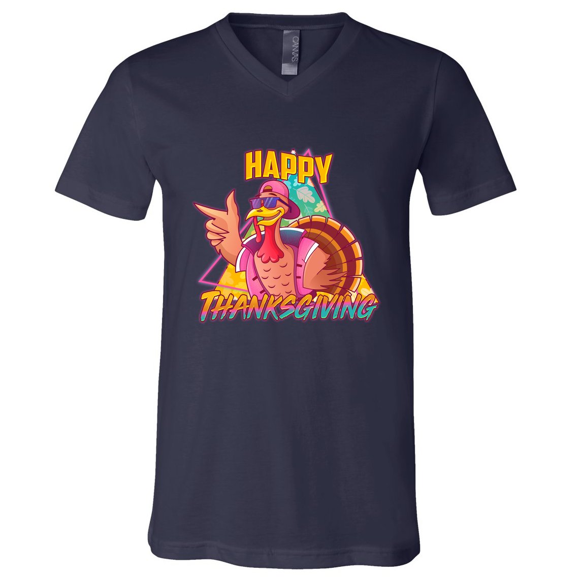 Funny Retro 80s 90s Thanksgiving Turkey V-Neck T-Shirt