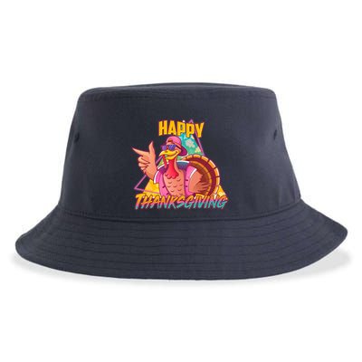 Funny Retro 80s 90s Thanksgiving Turkey Sustainable Bucket Hat