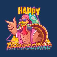 Funny Retro 80s 90s Thanksgiving Turkey 7-Panel Snapback Hat