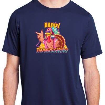 Funny Retro 80s 90s Thanksgiving Turkey Adult ChromaSoft Performance T-Shirt