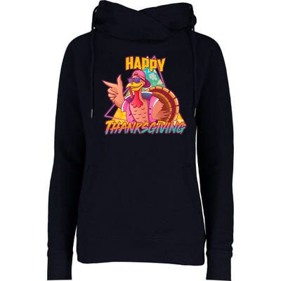 Funny Retro 80s 90s Thanksgiving Turkey Womens Funnel Neck Pullover Hood