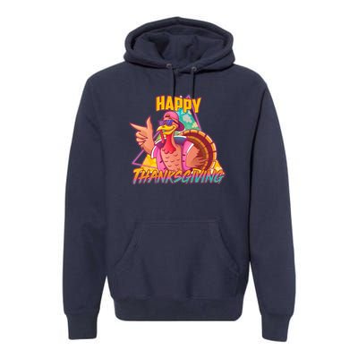 Funny Retro 80s 90s Thanksgiving Turkey Premium Hoodie