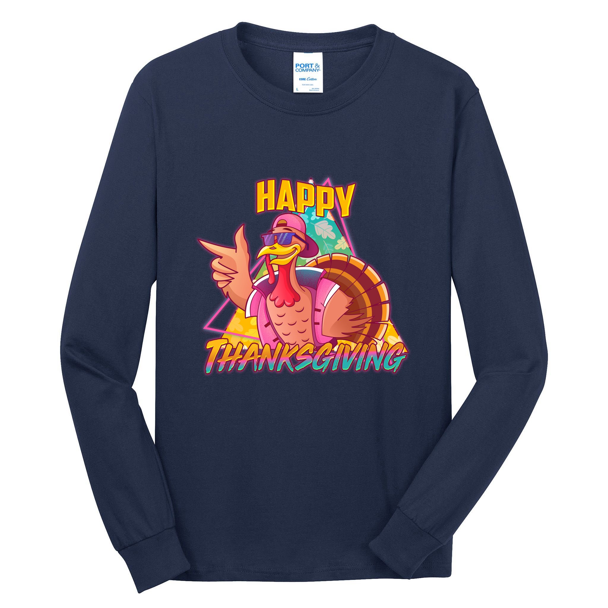 Funny Retro 80s 90s Thanksgiving Turkey Tall Long Sleeve T-Shirt