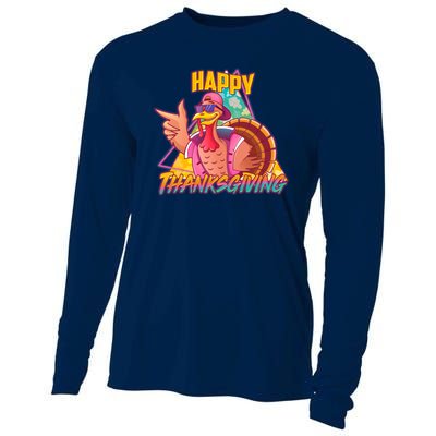 Funny Retro 80s 90s Thanksgiving Turkey Cooling Performance Long Sleeve Crew