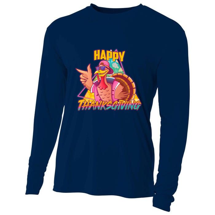 Funny Retro 80s 90s Thanksgiving Turkey Cooling Performance Long Sleeve Crew