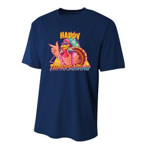 Funny Retro 80s 90s Thanksgiving Turkey Performance Sprint T-Shirt