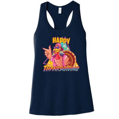 Funny Retro 80s 90s Thanksgiving Turkey Women's Racerback Tank