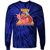 Funny Retro 80s 90s Thanksgiving Turkey Tie-Dye Long Sleeve Shirt