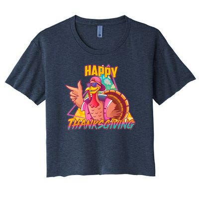 Funny Retro 80s 90s Thanksgiving Turkey Women's Crop Top Tee