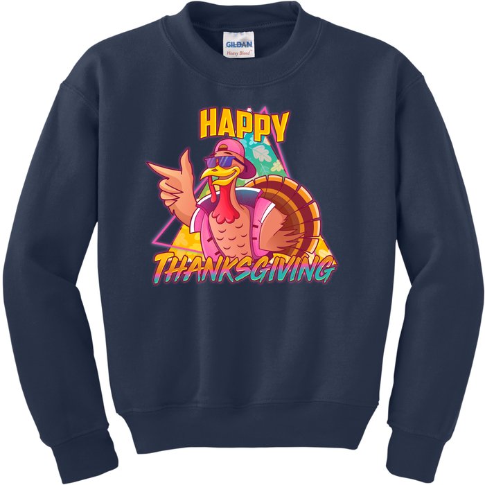 Funny Retro 80s 90s Thanksgiving Turkey Kids Sweatshirt