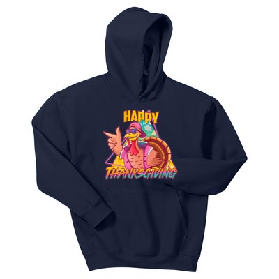 Funny Retro 80s 90s Thanksgiving Turkey Kids Hoodie