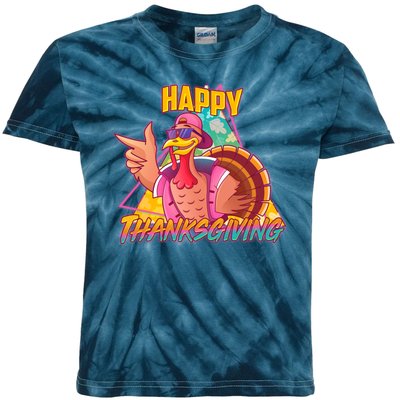 Funny Retro 80s 90s Thanksgiving Turkey Kids Tie-Dye T-Shirt