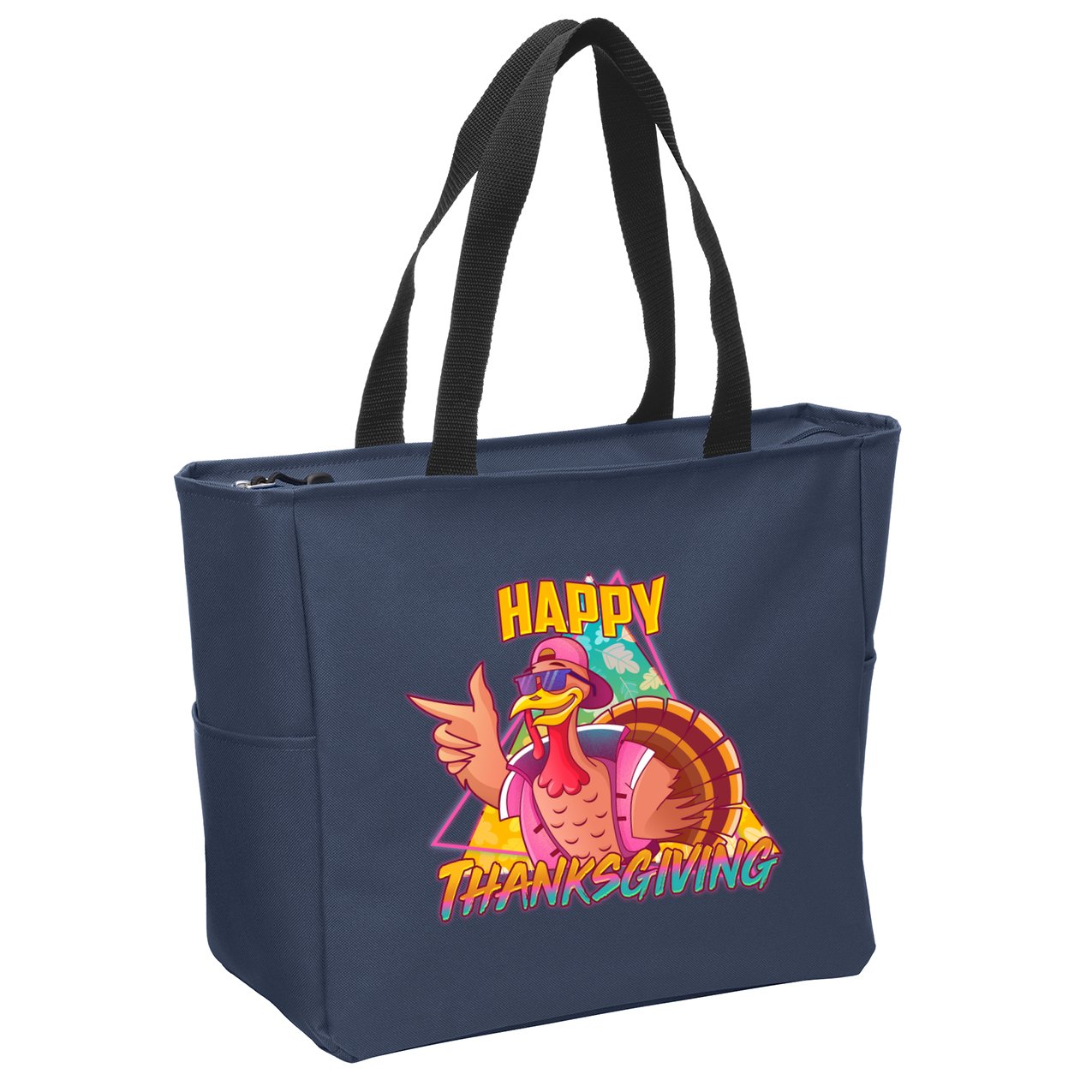Funny Retro 80s 90s Thanksgiving Turkey Zip Tote Bag
