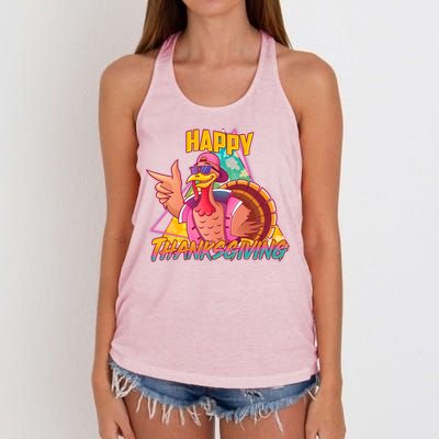 Funny Retro 80s 90s Thanksgiving Turkey Women's Knotted Racerback Tank