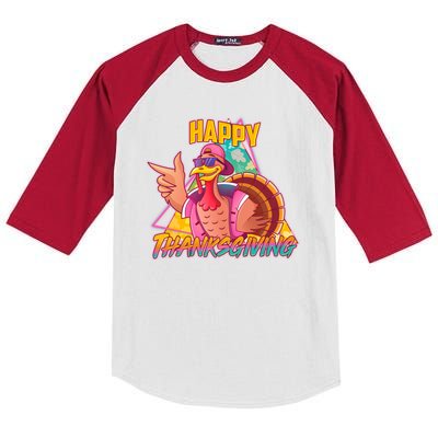 Funny Retro 80s 90s Thanksgiving Turkey Kids Colorblock Raglan Jersey