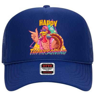 Funny Retro 80s 90s Thanksgiving Turkey High Crown Mesh Back Trucker Hat