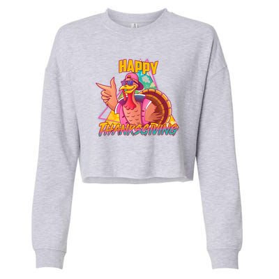 Funny Retro 80s 90s Thanksgiving Turkey Cropped Pullover Crew